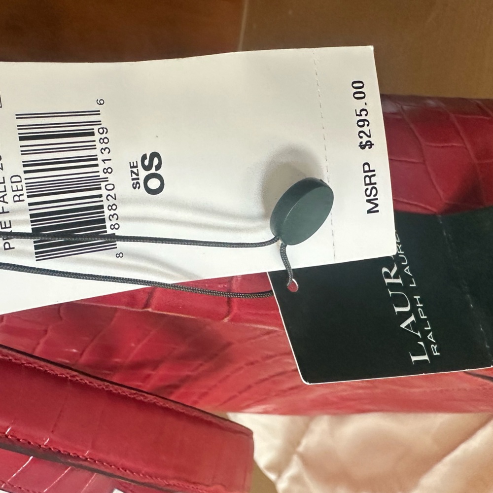 NWT. Ralph Lauren Embossed Red Adley Shoulder Bag with tassel - Picture 9 of 14
